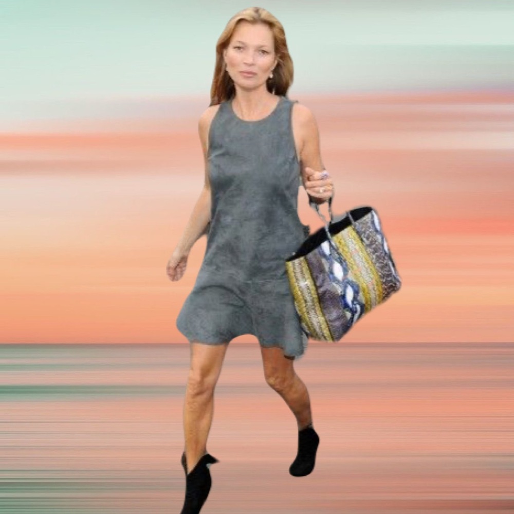 Kate Moss’ Balenciaga Elegant Sleeveless Grey/Sage Suede Dress